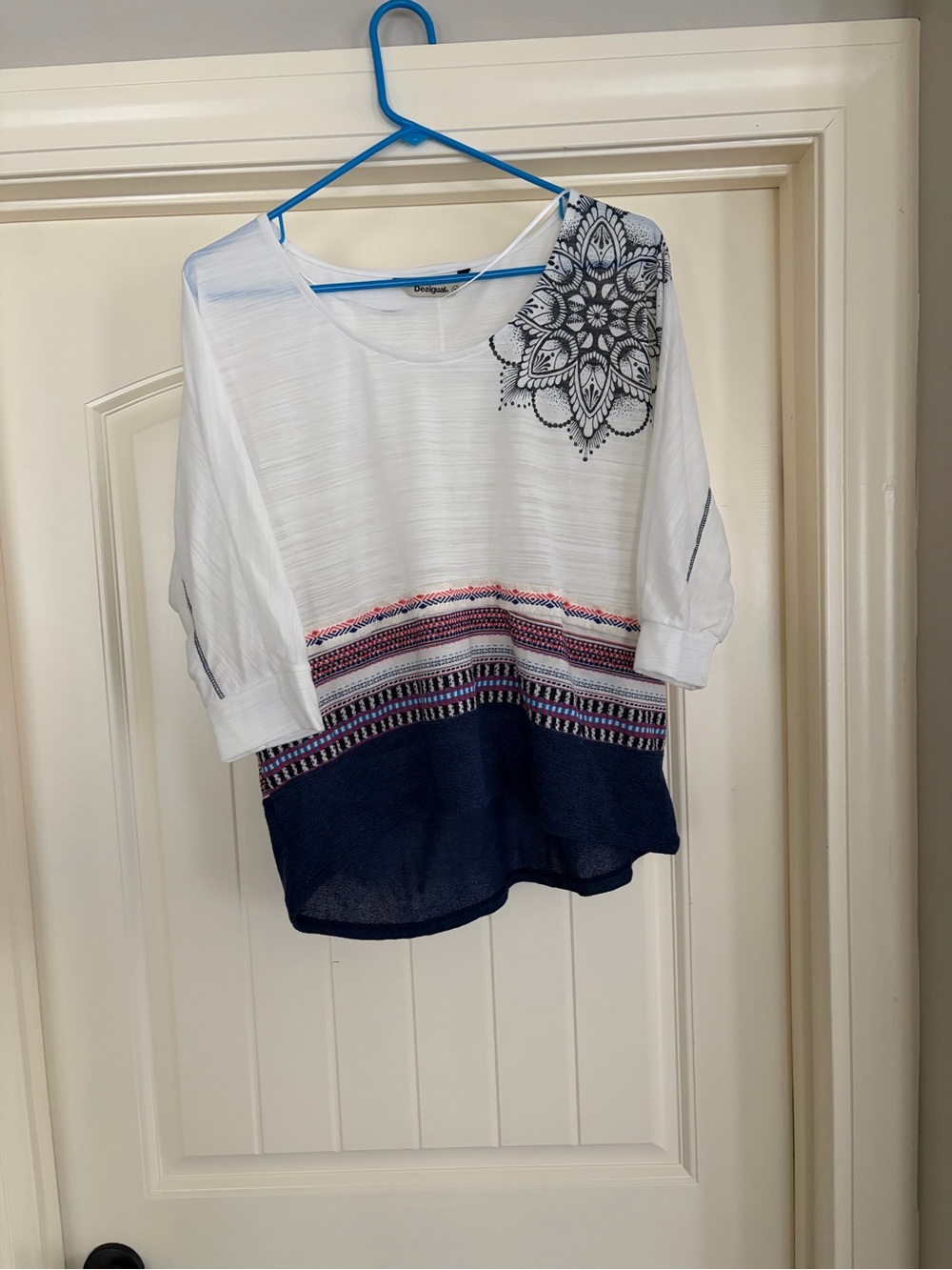 Desigual White and Navy Embroidered Mandala Tunic